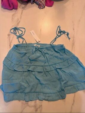 Light Blue Ruffle Tie-Strap Women's Top